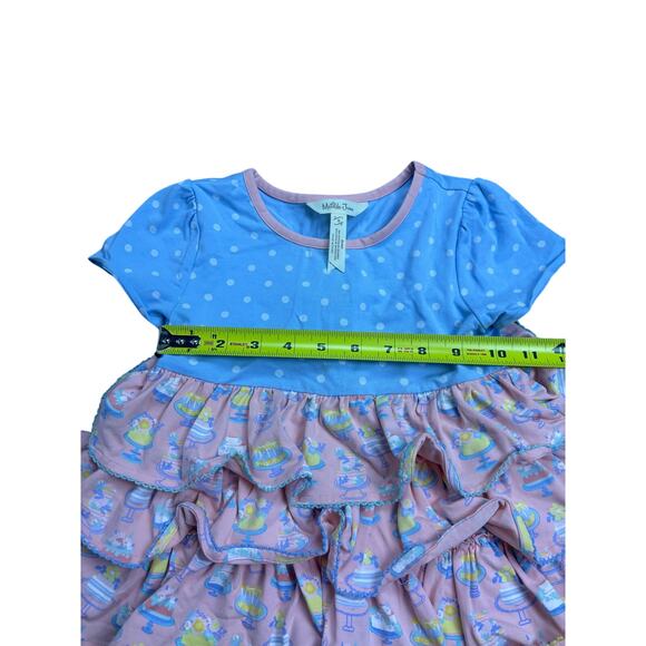 Matilda Jane Girls Size 4 Dress Tunic – Blue Polka Dot Pink Ruffle Birthday - Picture 4 of 5